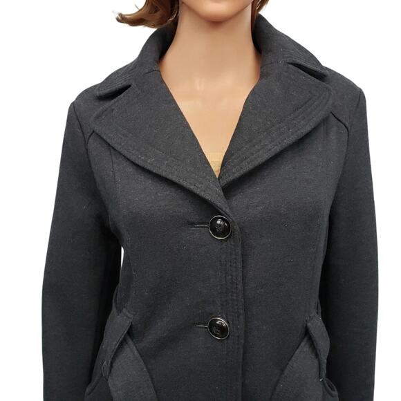 NWT Kenneth Cole Reaction Pea coat Women Size M Belted Gray Cotton Poly Blend - Picture 2 of 12